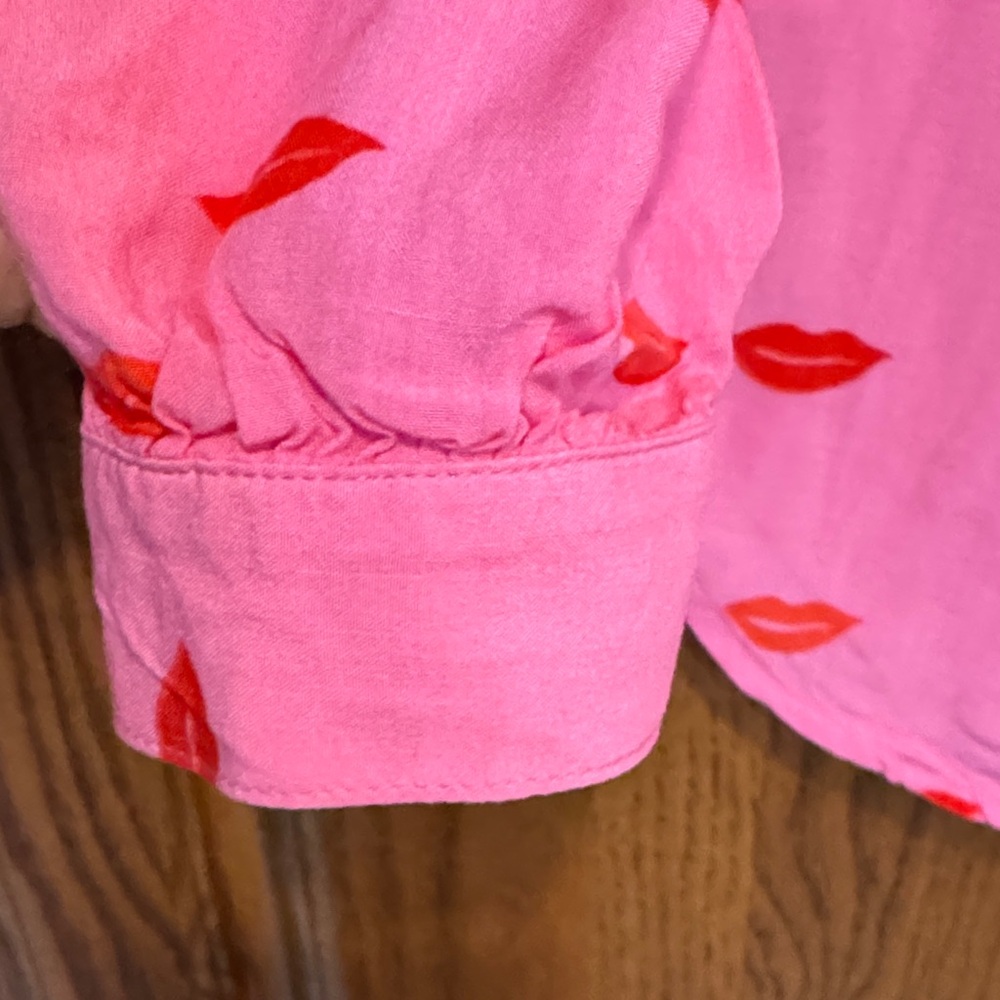 LOFT Pink Blouse with Red Lips Pattern - Picture 4 of 7